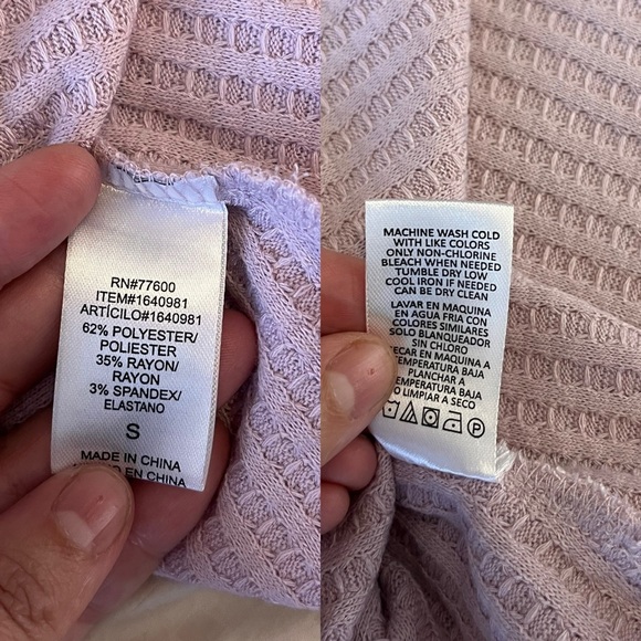 Chaser V-neck Waffle Weave Pullover Top S Pale Purple - Picture 11 of 11